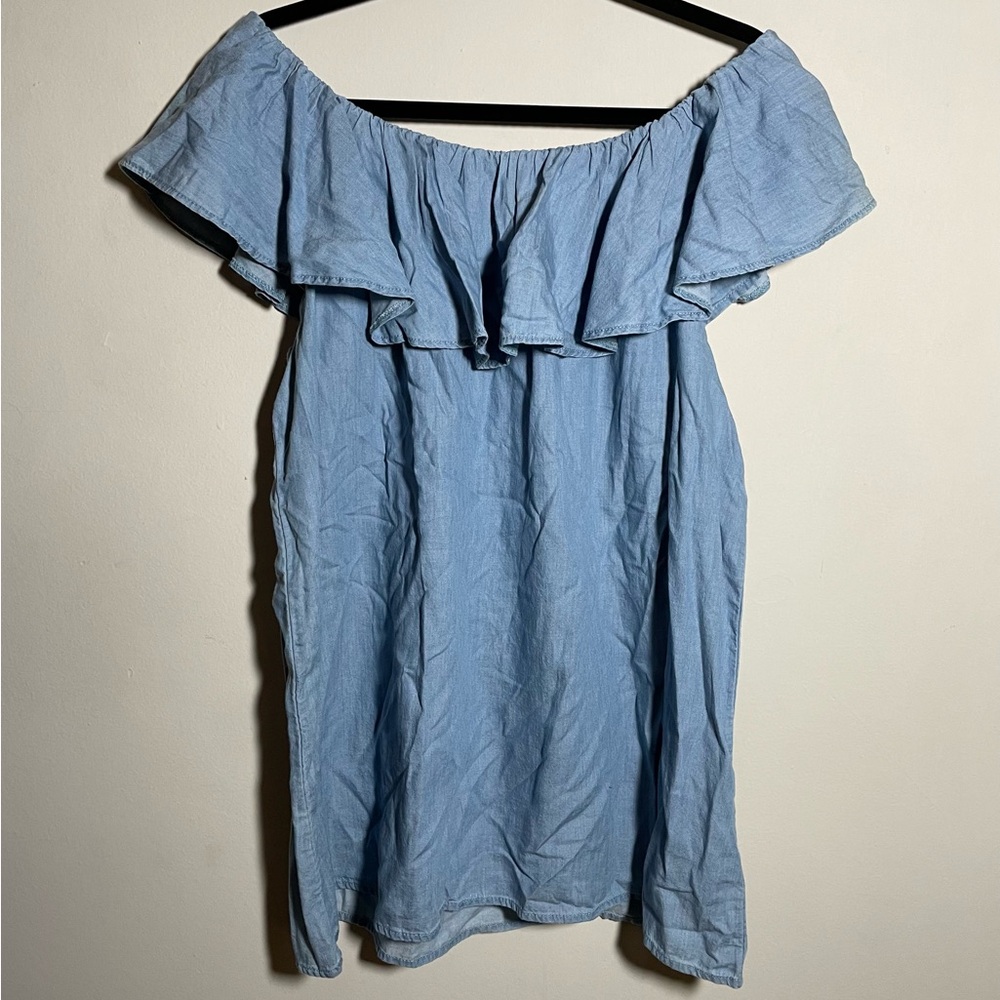 Faded Glory Denim Cotton Off the Shoulder Stretch Ruffle Flowy Top Plus Size XXL